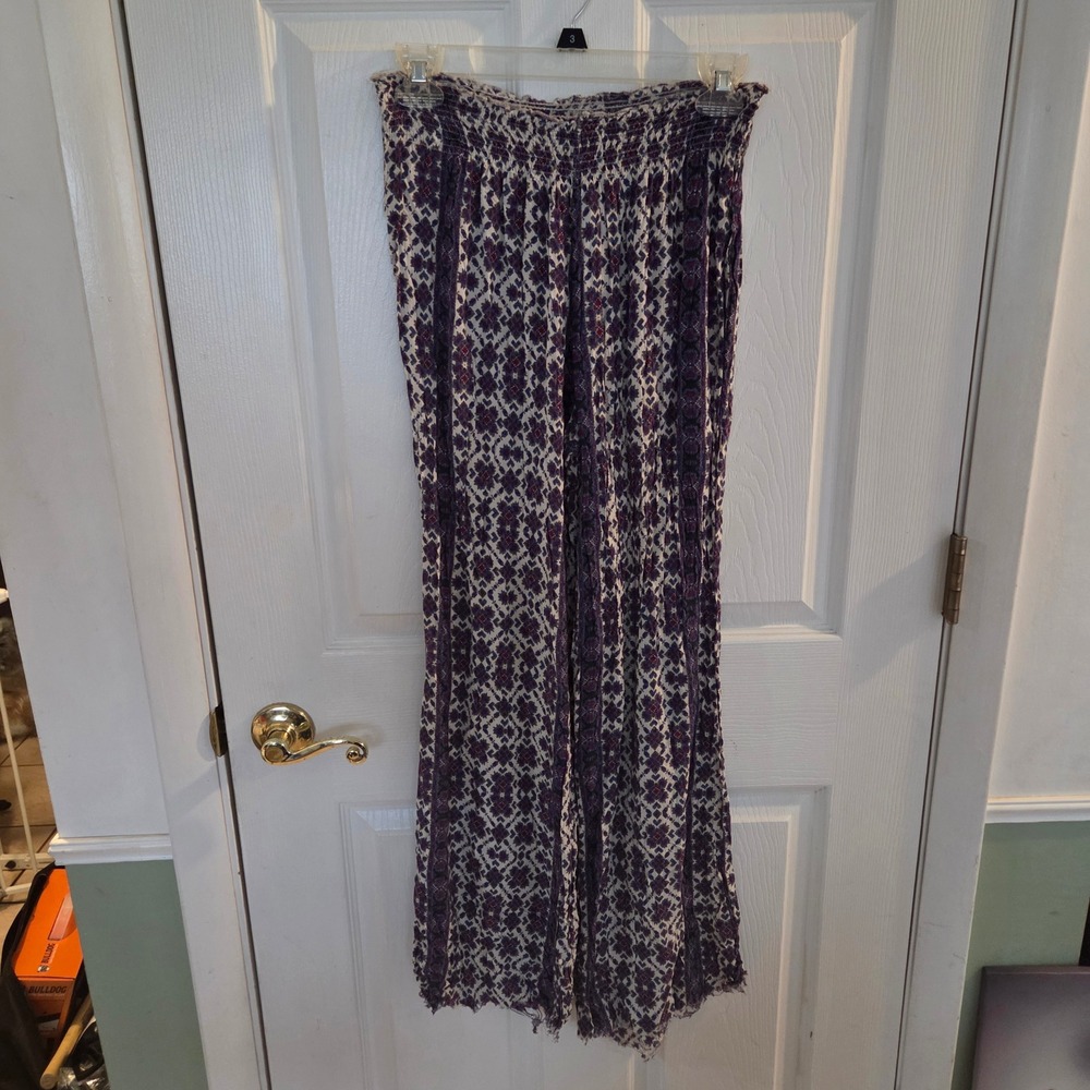 Brandy Melville O/S Boho Geometric Print Wide Leg Smocked Waist‎ Pants Hippie
